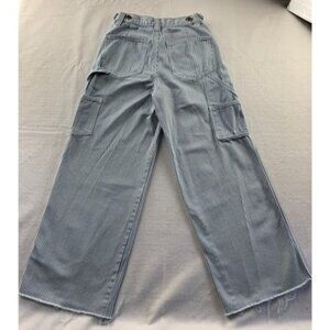 Stradivarius Womens High-Waisted Blue & White Striped Cargo Pants Size 36